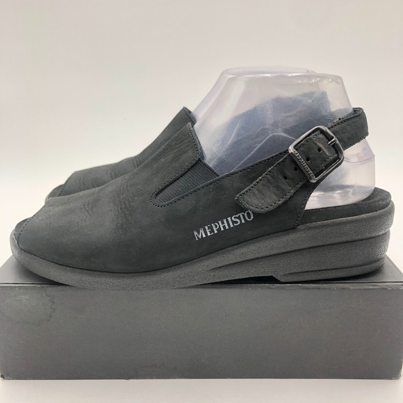 Mephisto Sandals Women's Size 9  Black Leather‎ slingback Peep Toe - Picture 5 of 11